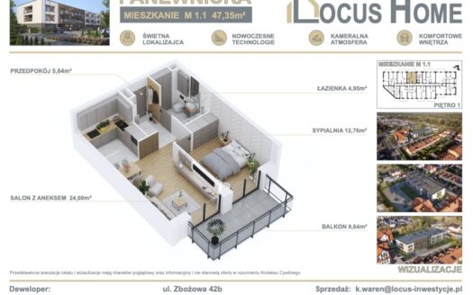 Nowoczesne 2-pokojowe mieszkanie z balkonem M 1.1
