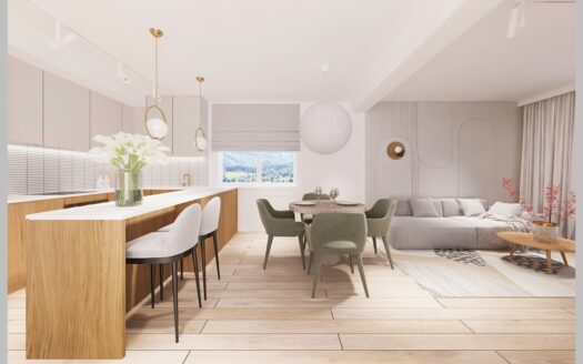 Nowe mieszkanie dwupoziomowe z widokiem na góry.