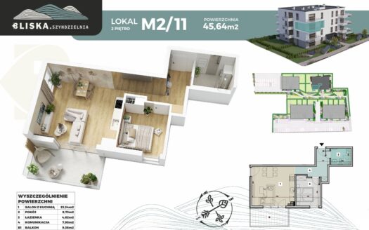 2pokoje | 2piętro | duży salon23 m² | Szyndzielnia