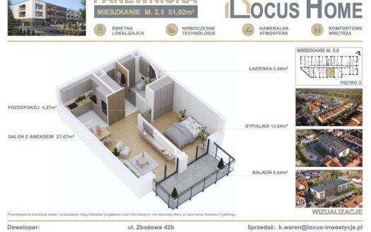 Nowoczesne 2-pokojowe mieszkanie z balkonem M 2.5