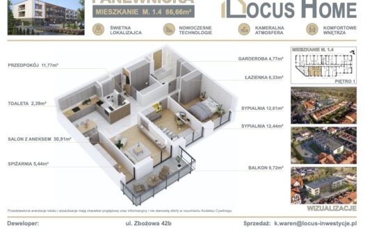 Nowoczesne 3-pokojowe mieszkanie z balkonem M 1.4